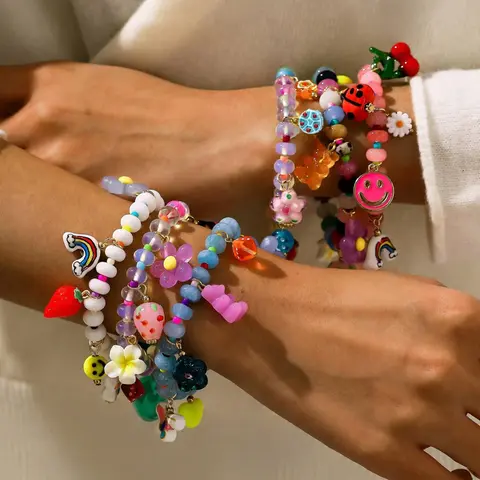 Cute Fruit & Flower Design Beaded Bracelet, Fashionable Beaded Bracelet for Women & Girls, Trendy All-match & Exquisite Matching Bracelet for Birthday Gift, Bead Bracelets