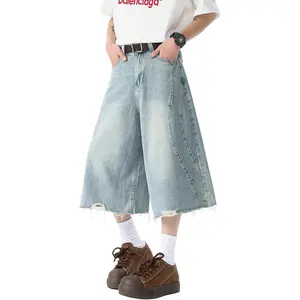DOSLAVIDA Jean Shorts Men Baggy Jorts Casual Capri Denim Shorts Y2k Loose Long Jorts Vintage Fashion
