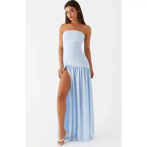 Sexy Strapless leg  slit Dress  Elegant Slim-fit Solid Color Dresses For Women