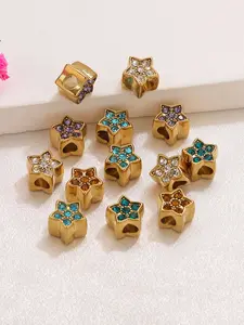 Colorful Zircon Five-Pointed Star Beads, Large Hole Loose Beads, DIY Handmade Bracelet Necklace Accessories