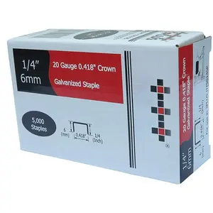 T50/06 20 Gauge 3/8-Inch(10.6mm) Crown 1/4-Inch  Length Galvanized Fine Wire Staples, 5,000 per Box