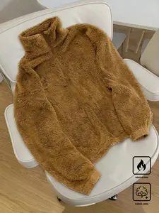 Unisex Zipper Stand Collar Jacket, Coats, Long Sleeve, Pockets & Drop Shoulder Design, Ultra-Soft Flannel Fabric, Loose Fit, Casual Comfortable Daily Wear