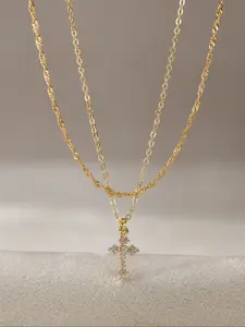 Elegant Cross Pendant Necklace Set for Women, Stylish Copper Jewelry Gift, Versatile Design for All Seasons, Luxury Combination Pack, Cuban Link Necklace