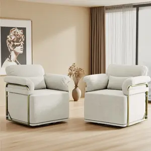 2 Pack 360° Swivel Accent Chair - Plush Sherpa Upholstered with Gold Metal Frame, Comfy Modern Glam Tub Chairs for Living Indoor Furniture Lounge