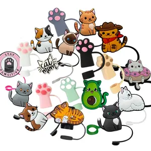 Kitty Cat Straw Cover   Fits XL 10mm Diameter Straws   20 Different Styles To Choose From   Keeps Straws Clean & Hygienic   Reusable   Silicone Straw Topper   Drinkware  Cats   Cat Lover