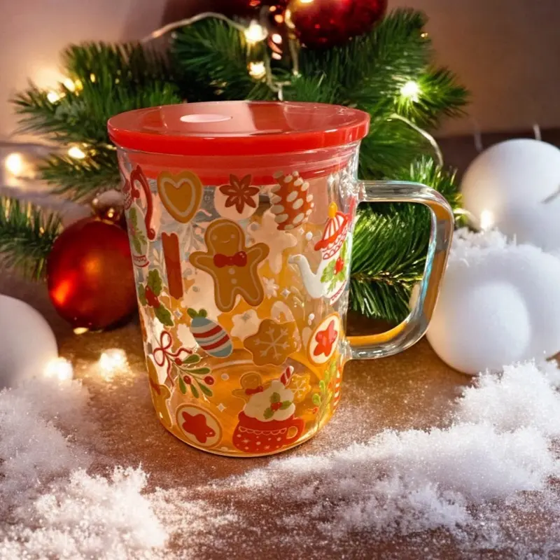 Christmas Gingerbread Glass Mug 17 oz with Festive Cookie Design and ...