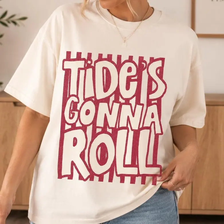 "Alabama Football Tide's Gonna Roll Graphic Shirt Vintage Comfort Colors Style Crimson Tee Perfect for Game Day Fans and College Sport Fashion