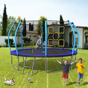 Mersco 12FT Blue Trampoline for Kids with Multifunctional Target Cloth Indoor Outdoor Recreational Trampolines with Enclosure Net and Ladder Easter Birthday Gift for Kids Loading 1320Lbs