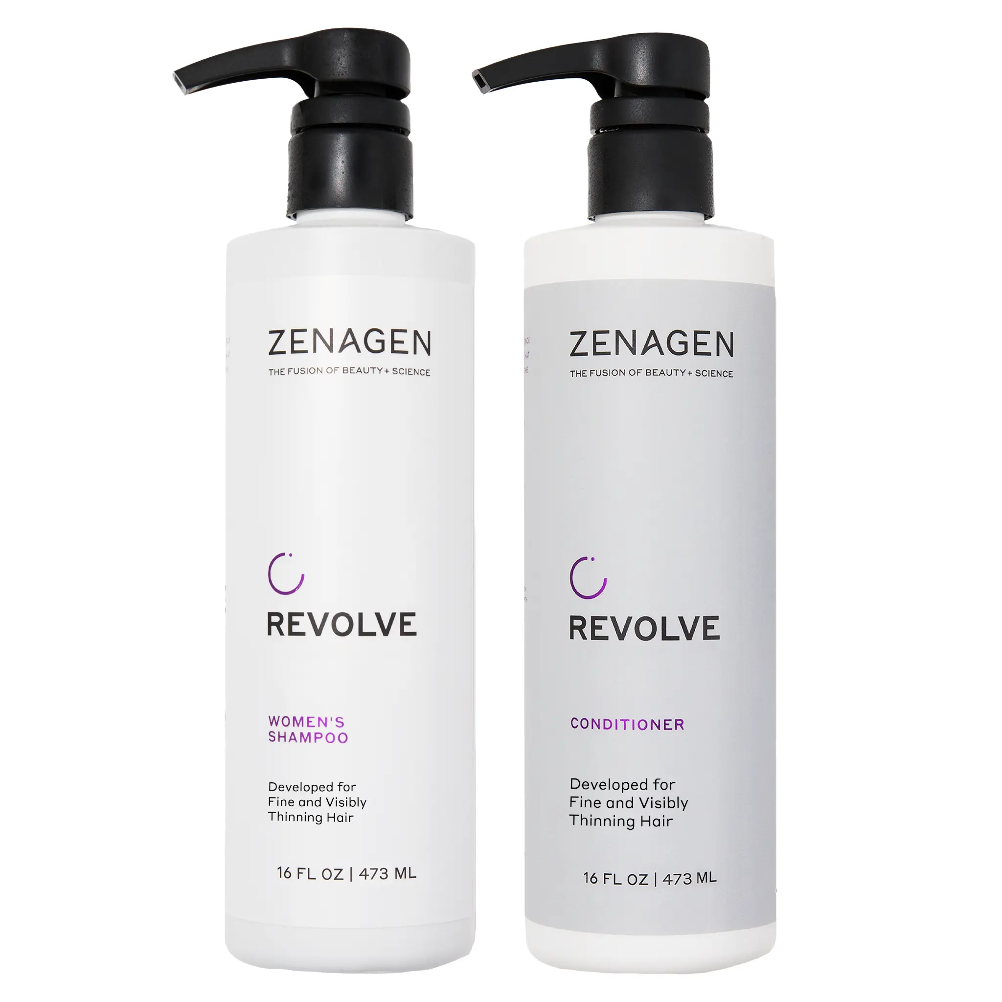 Zenagen Revolve Women's Duo 16oz Shampoo & Conditioner - Developed for Fine and Very Fine Hair, Cleansing Formula