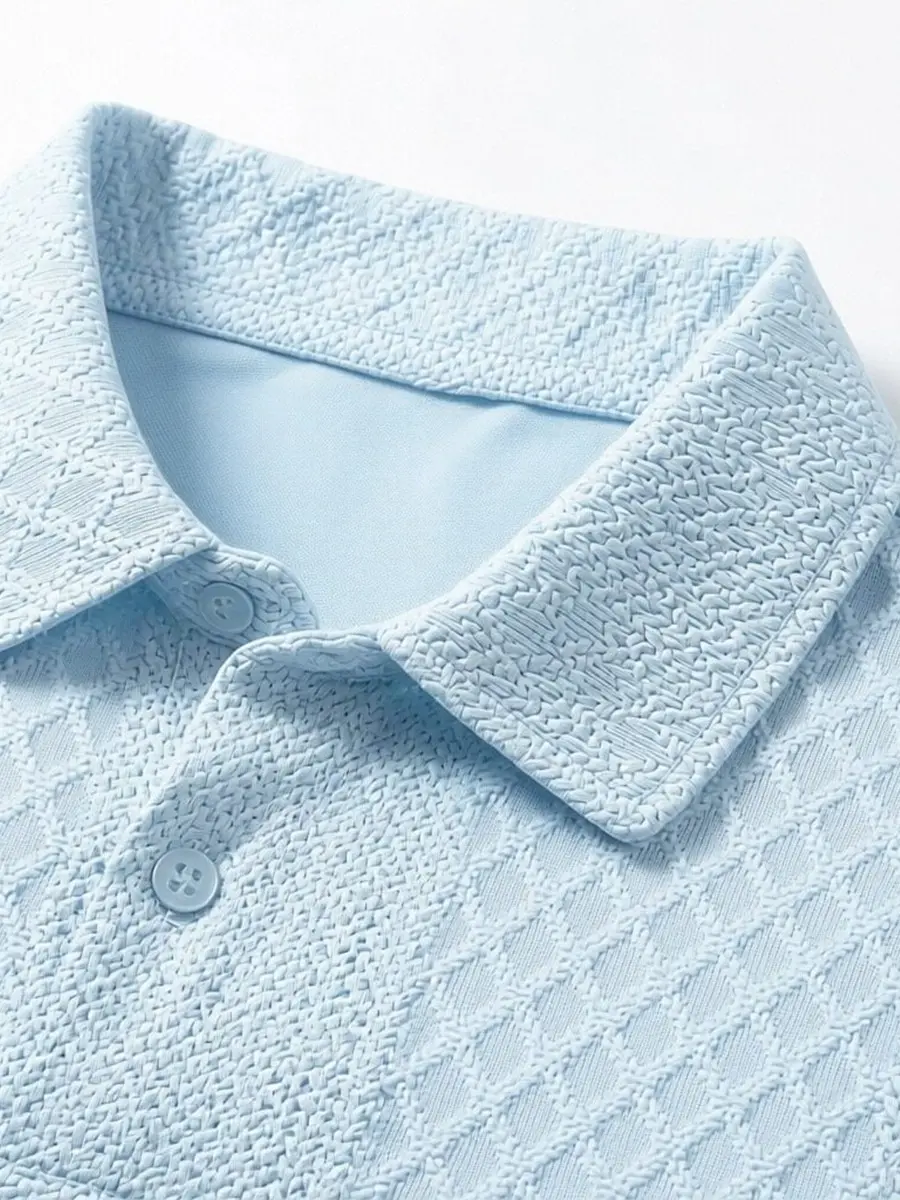Men's summer casual texture fabric solid color polo shirt T-shirt shorts 2-piece set, loose fit suitable for casual sports, breathable and cool, essential summer outfit, comfortable and versatile Menswear Plain