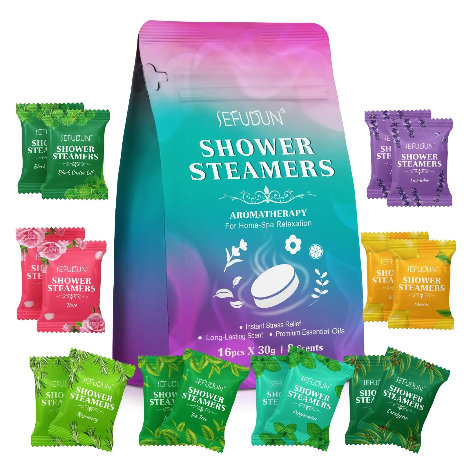 16p SEFUDUN Bath Oil Effervescent Tablets, Aromatherapy Salt Bath SPA/Bathing/Shower Dried Flower Fragrance Tablets, Long-lasting Fragrance, Scented, Relaxes the Body, Relieves Stress, Promotes Rejuvenation, 8 Scents, Coconut