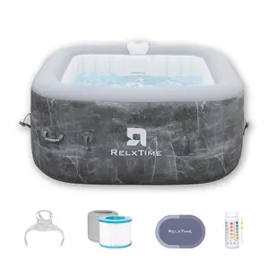 RELXTIME Inflatable Portable Hot Tub with 110 Bubble Jets, Built-in Heater Pump, and Filter Cartridges FathersDayGift Water Home