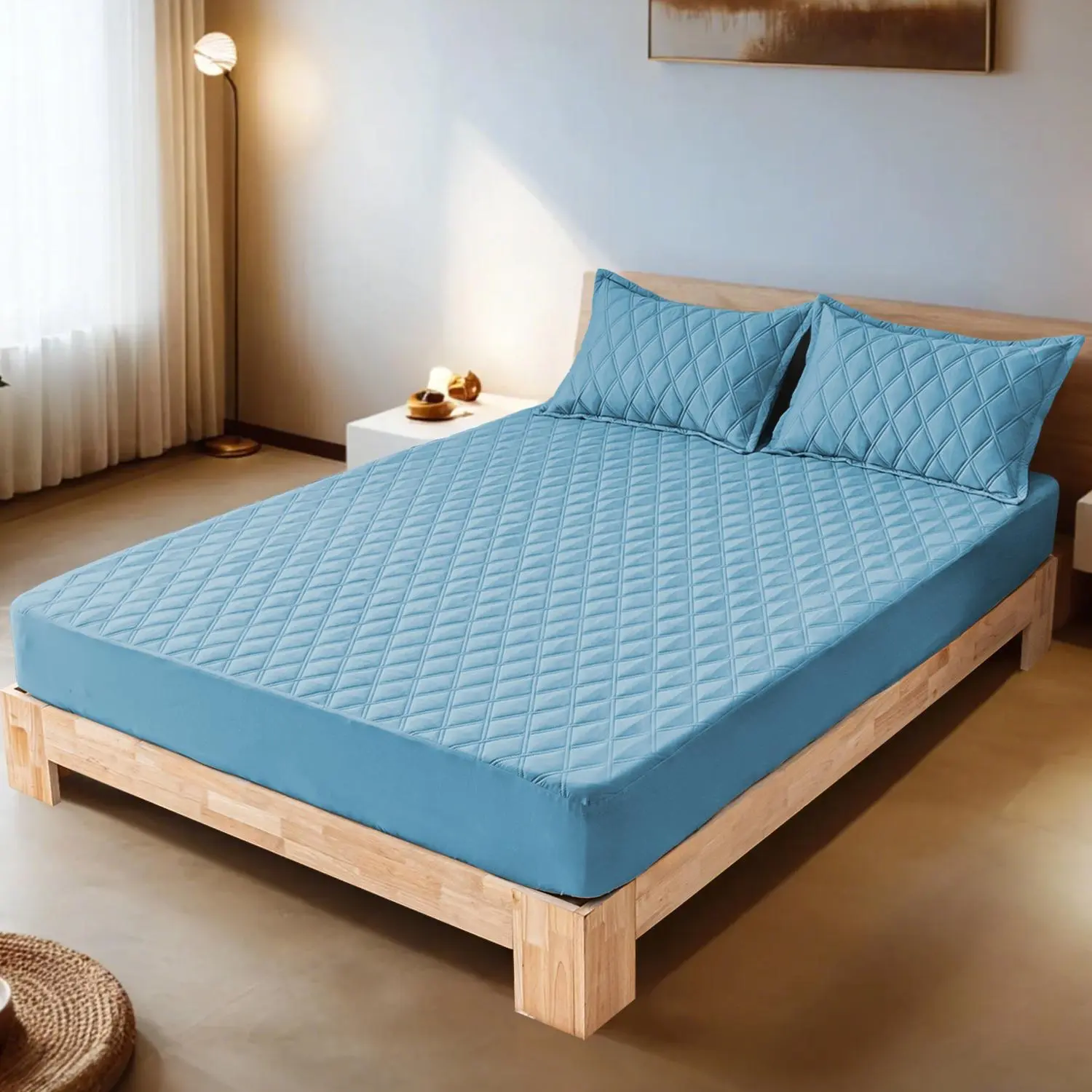 Breathable & Durable Quilted Mattress Cover, Stretches 11" Deep with Elastic Edges, Machine Washable Protection (No Pillowcase & Pillow Core) Soft Coverlets