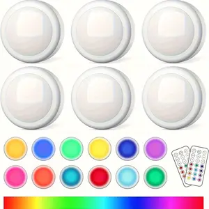 3/6 Pack 13 Color LED Round Night Light, Nightlight, Remote & Touch Control, Battery Powered, Wall Mount Spotlight, Wall Mounted Lighting, Bedroom Lighting, Smooth Surface