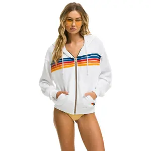 5 STRIPE RELAXED ZIP HOODIE - WHITE 2