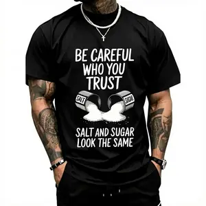 Men's Outdoor Fitness T-Shirt with Salt Pattern Print - Beware of Spoken Words from People You Trust - Short-Sleeve Crew Neck Top - 200g Cotton Breathable Stretch Fabric