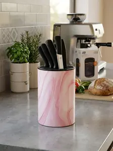 Blush Pink Universal Knife Stand – Stylish Plastic Countertop Organizer, Space-Saving Kitchen Storage Block with Easy-Wash Detachable Top