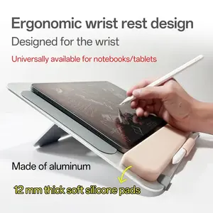 Ultra-Strength Aluminum iPad Stand, Silicone Buffer, Non-Slip, Magnetic Handle, Desktop Support, Cooling, Gaming, Drawing, Writing