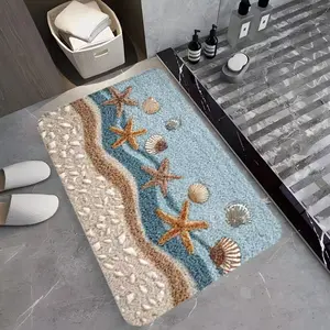1pc Starfish and Shell Pattern Flannel Bath Mat |   Machine Washable, Soft and Comfortable, Suitable for Bedroom, Living Room, Bathroom, Balcony, Laundry Room Decor, Ideal for Father'S Day, Thanksgiving, Easter Gifts, Size 19.69*31.49 Inches
