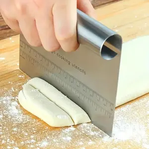 1pc Heavy-Duty Stainless Steel Bench Scraper & Pastry Cutter - 304 Grade Dough Tool with Built-In Ruler (Cm/Inch Scale) for Baking, Pie Crusts, Pizza Dough, Bread Rolling - Multifunctional Kitchen Tool for & Professional