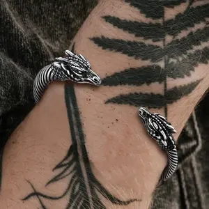 FaithHeart Viking Bracelet Dragon Head Cuff Bangle For Men Women