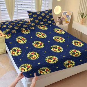 Club América Fitted Sheet Set,3-Piece Soccer Team Logo Print Polyester Mattress Cover (1 Fitted Sheet + 2 Pillowcases), Sports Style Bedding for Teens Adults & Fans, Perfect Gift for Football Lovers