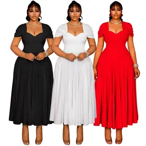 2025 Plus Size Women's Clothing Long Tube Top Collar Waist-Cinching Dress