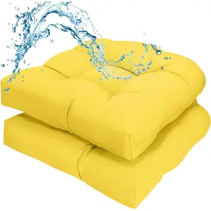 Patio Outdoor Wicker Chair Cushions Set of 2  19.5" x 19.5" x5" Outdoor Chair Cushion with Thick PP  Resistant Patio Furniture Pads for Indoor & Outdoor Wicker Chair Cushion, Yellow
