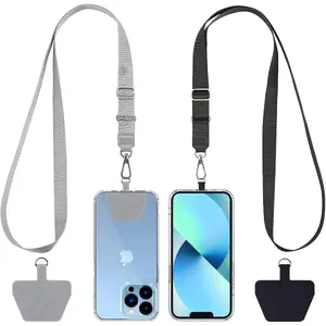 2-Pack Adjustable Phone Lanyard with 2 Universal Patches – Multifunction Neck Strap Compatible with Most Smartphones (Black & Gray)