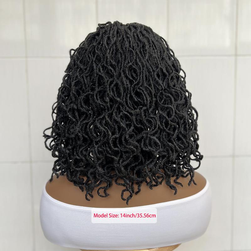 Full Lace Faux Locs Wig Short Curly Dreadlock Wig With Baby Hair Afro Curly Braided Wig For Women Pre-Plucked Twist Braid Wigs Synthetic Short Twist Wig