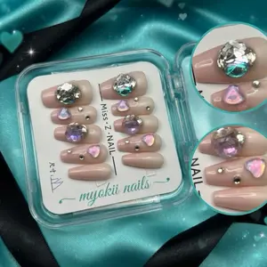 Myokii Nails Miss Z Nail Rhinestone & Holographic Design Press-On Nails for Elegant Look