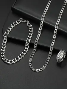Minimalist Chain Necklace & Ring & Bracelet, Stainless Steel Jewelry Set, Fashion Accessories for Both Men & Women, Fashionable Jewelry Set