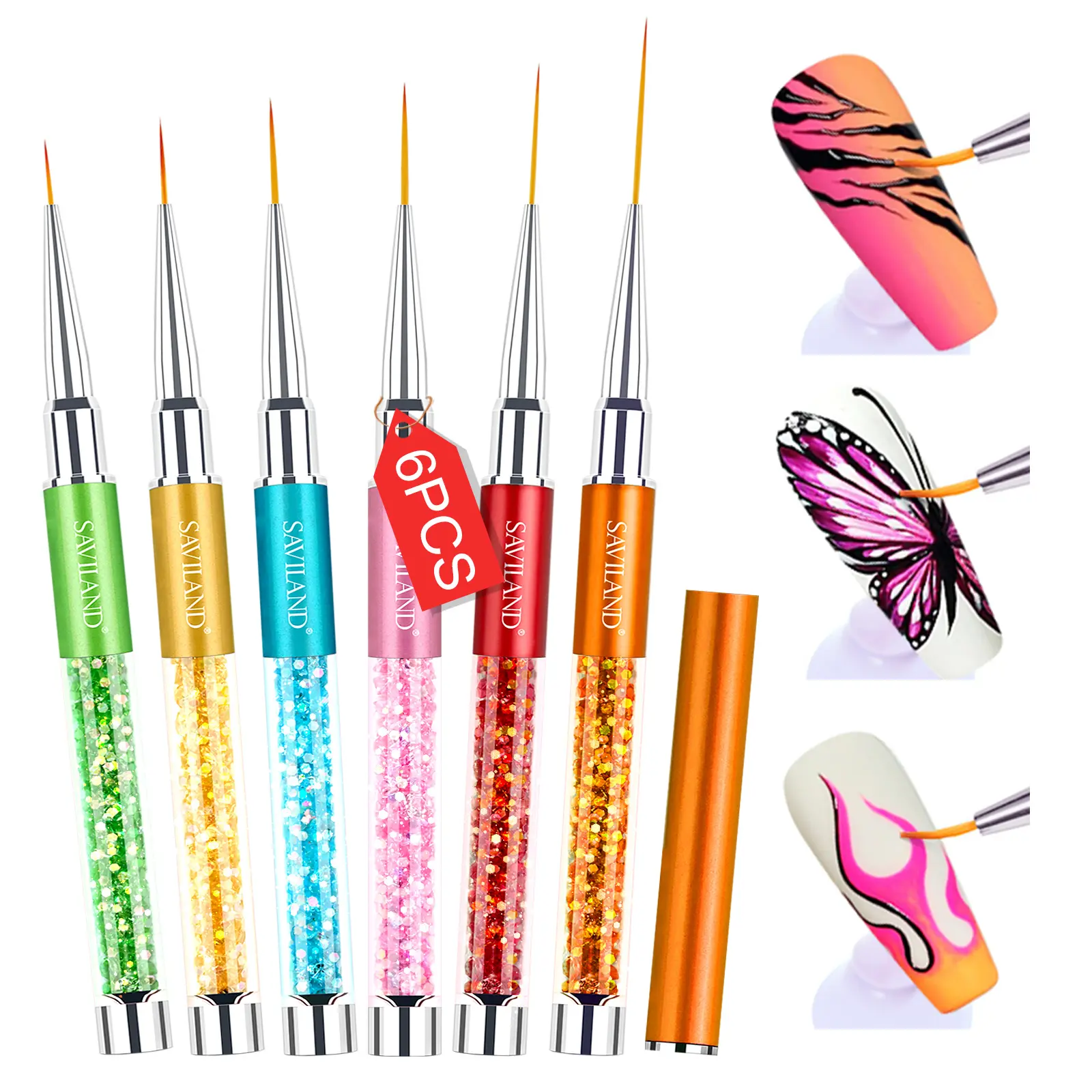 6 pcs Multicolor Nail Art Liner Brushes Set