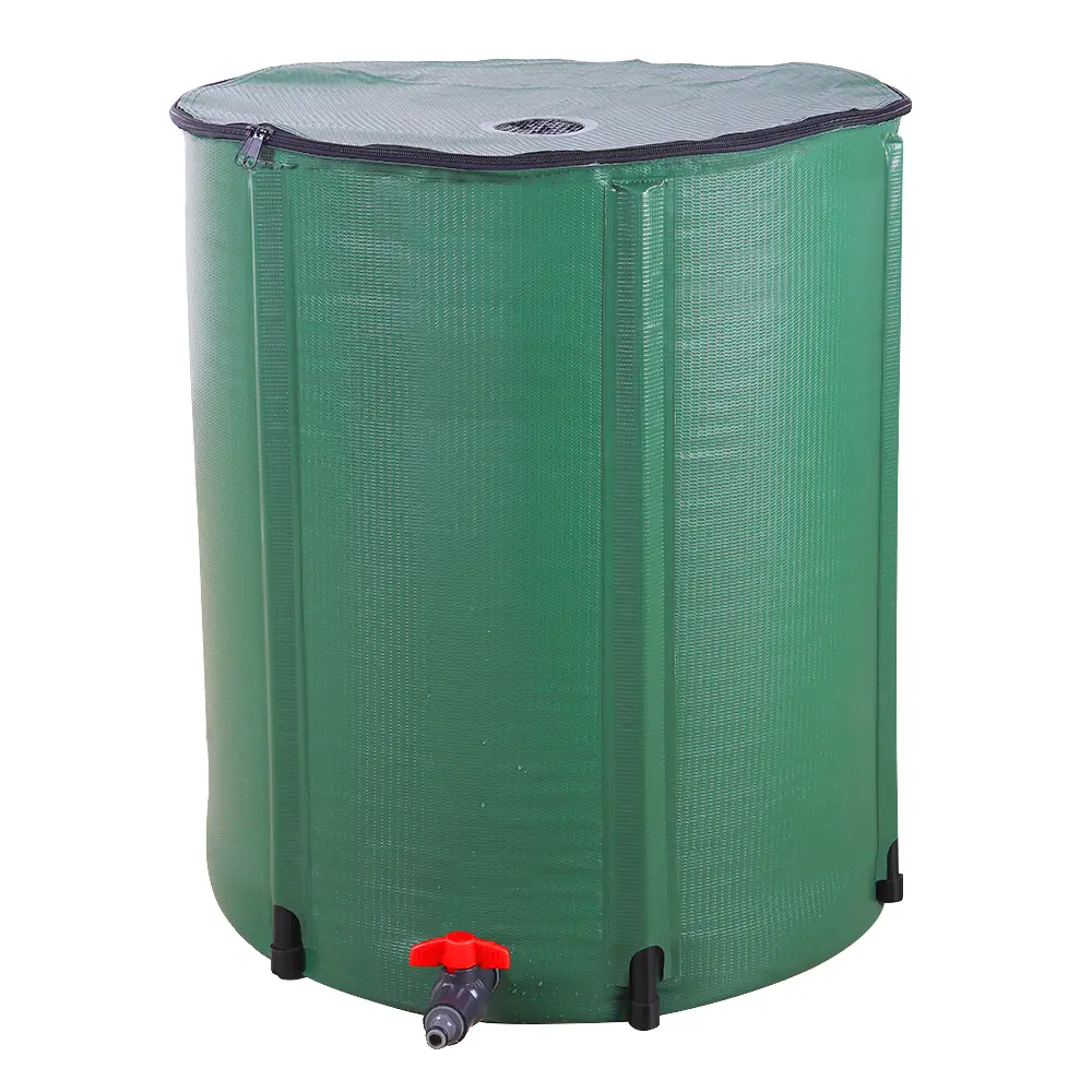50 Gal Green Folding Rain Barrel Water Collector - Collapsible Rainwater Catcher with Spigot, Zippered Mesh Cover for Garden Watering & Irrigation