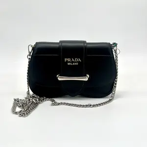Pre-owned PRADA Leather Crossbody Bags Sidonie Small Shoulder Bag Black Saffiano GHW Chain