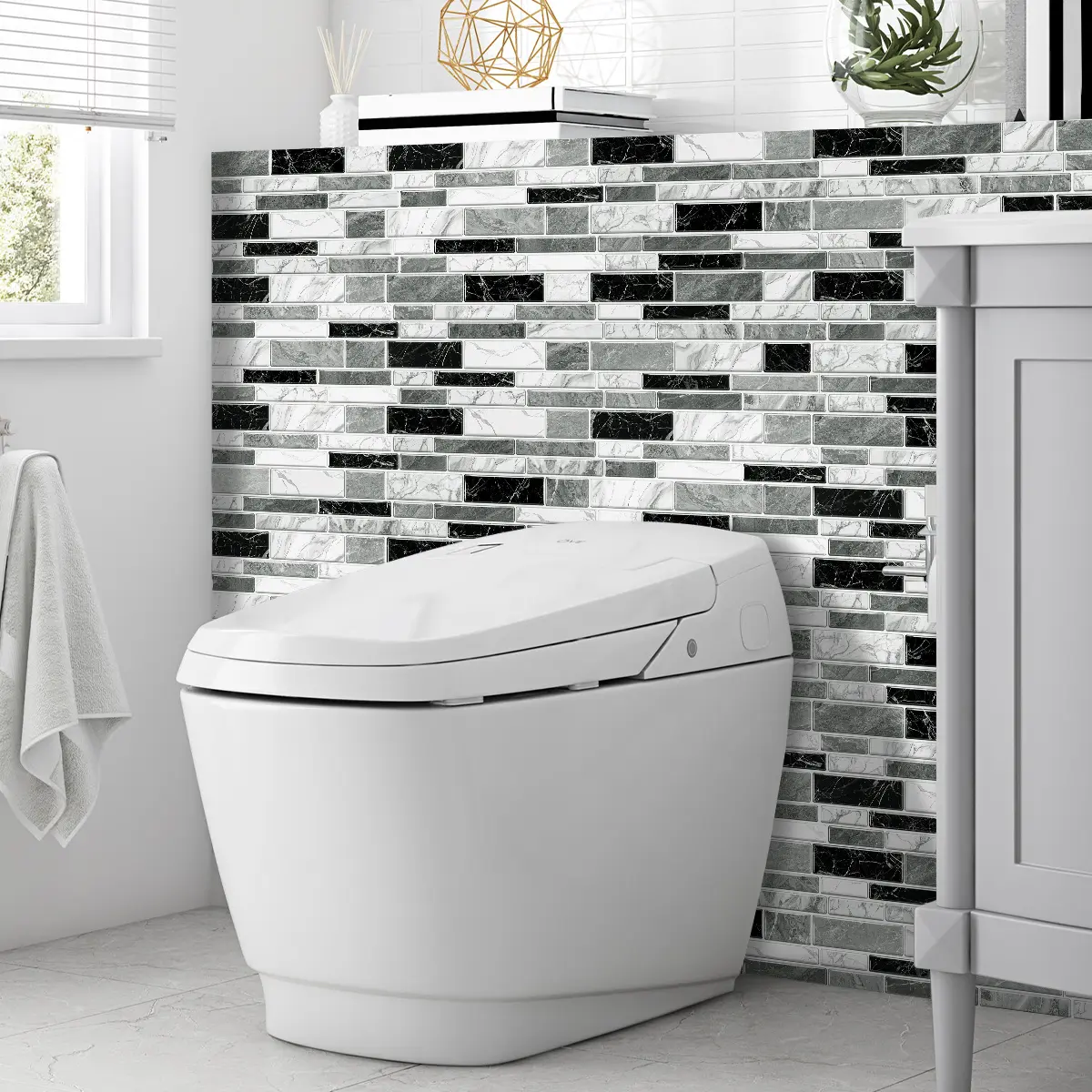 Self-Adhesive Faux Marble Ceramic Tile Wall Decals, Peel & Stick Instantly, Waterproof & Stain-Resistant, 36-Piece Set, Sticker Tiles, Kitchen Bathroom Decor, Decorative Wall Sticker, Marble Pattern Sticker, Marble Tile Stickers