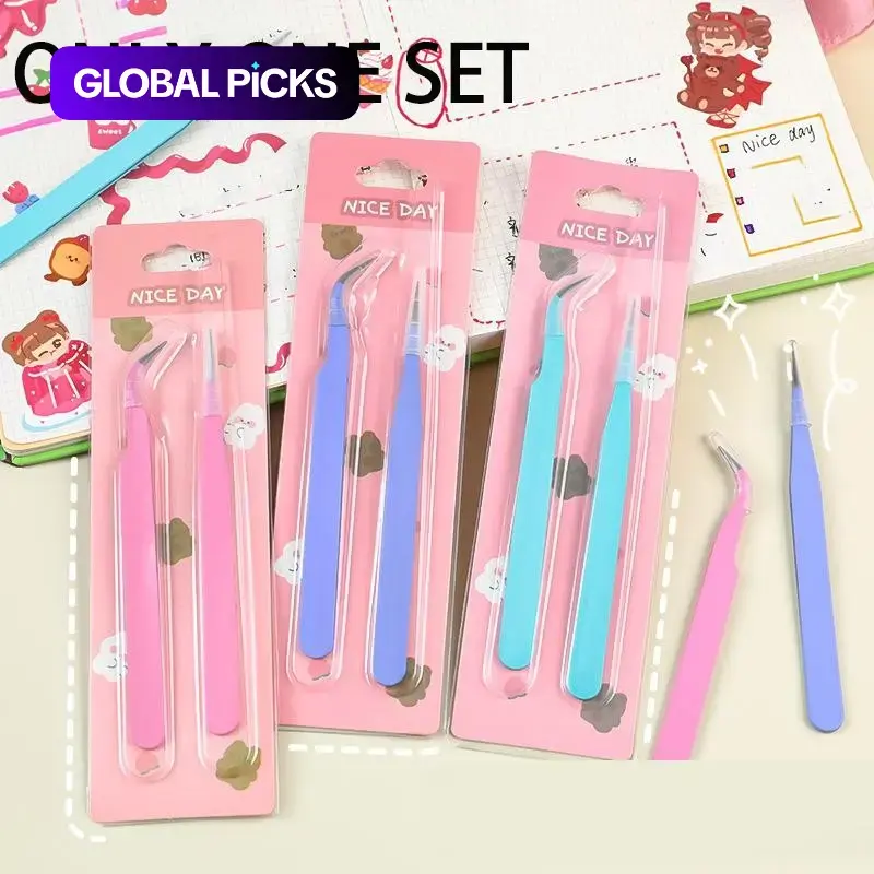 Mini Tweezers Set, 2 Pcs/Set Daily Multifunctional Mini Tweezers, DIY Scrapbooking Tool, Creative Tweezers for Home, School and Office #GLOBAL PICKS