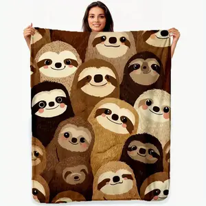 Sloth Animal Printed Plush Blanket - Printing Process, Soft All Season Indoor and Outdoor Blanket, Suitable for Beds, Sofas or Camping, Camping Blanket| Optimistic Design| Soft Texture, Home Decoration Blanket