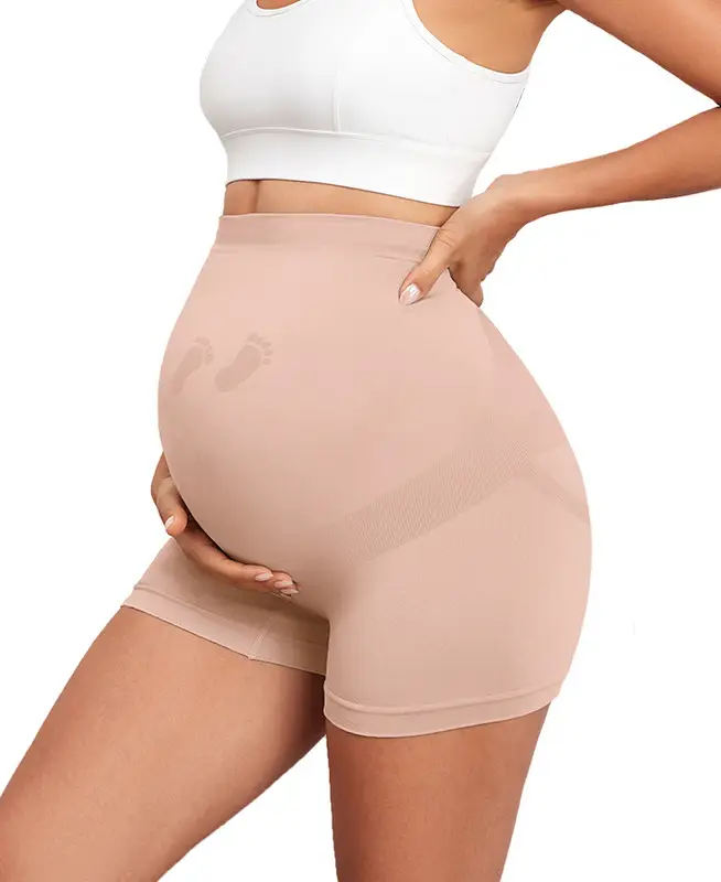 Y25D Pink Maternity Shapewear for Women Seamless Maternity Underwear Under Dress Over Bump Pregnancy Shorts High Waist Panties Belly Support Pregnancy
