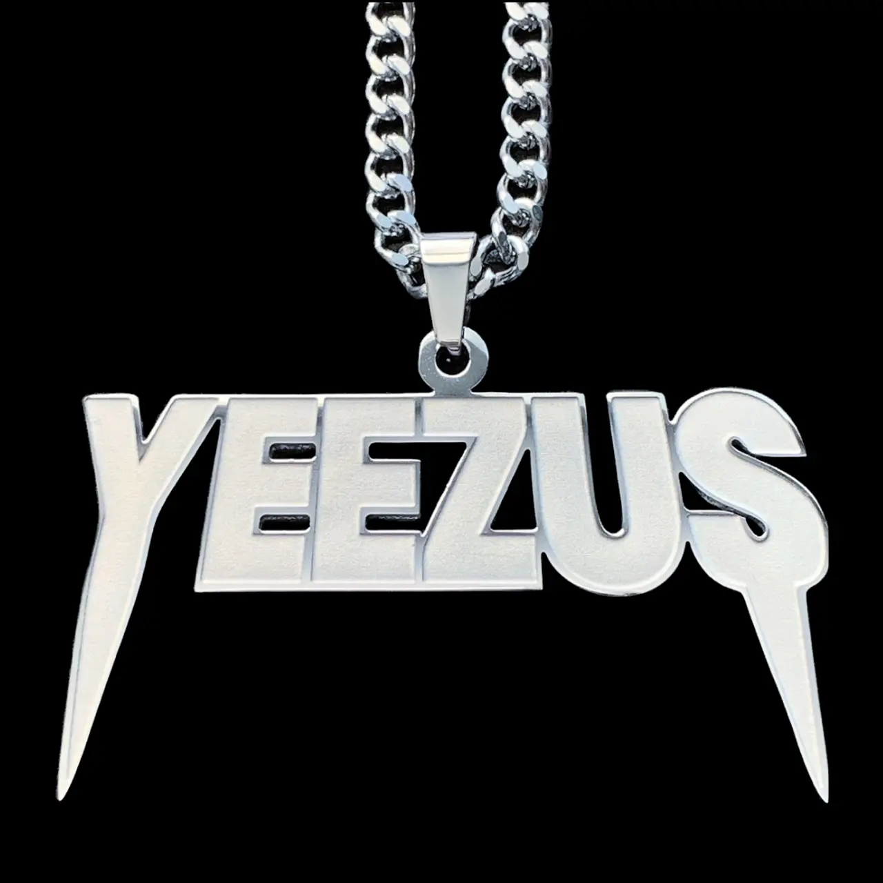 Etched YEEZUS Necklace 1.5" Pendant Laser Cut Stainless Steel Hypoallergenic Satin Finish Polished Mirror Quality Choice of Chain Free Gift Included