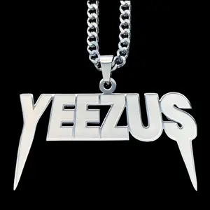 Etched YEEZUS Necklace 1.5" Pendant Laser Cut Stainless Steel Hypoallergenic Satin Finish Polished Mirror Quality Choice of Chain Free Gift Included