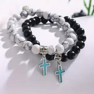 2Pcs Luminous Fashionable Couples Matching Bracelets With Cross Pendant For Men Women Best Friend