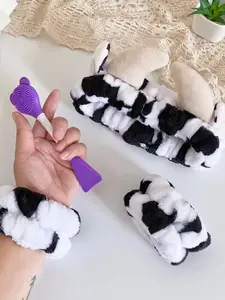 Us Version Style 3D Cow Print Hair Band, Super Cute Cow Horn Headband, Plush Hair Accessory for Women, Trendy Makeup Headband
