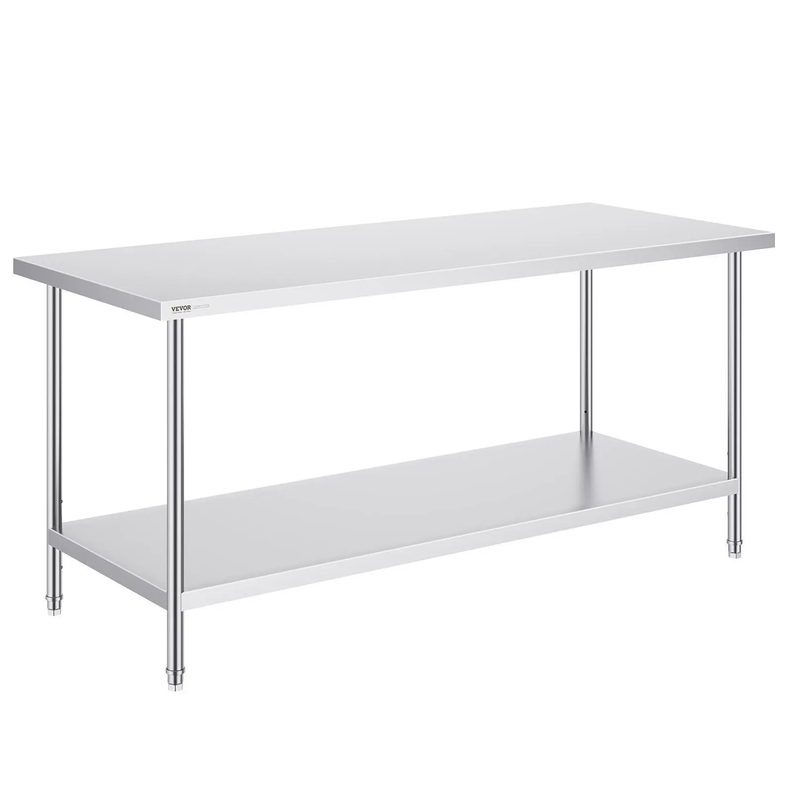 VEVOR NSF Certified Modern Durable Stainless Steel Worktable - 30x72x34in, 920lbs Load Capacity, 3 Adjustable Height Levels, Smooth Solid Surface Countertop with Shelf, Commercial Multifunctional Workstation for Kitchen