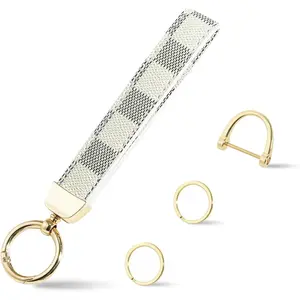 Leather Wristlet Keychain, Car Key Chain Holder with 2 Key Ring & Anti-Lost D Ring, Key Fob Wristband for Women