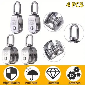 4 M20 pulley sets, 2 single pulley and 2 double pulley 304 stainless steel wire rope lifting rotating hook tent poles, kayak multifunctional accessories