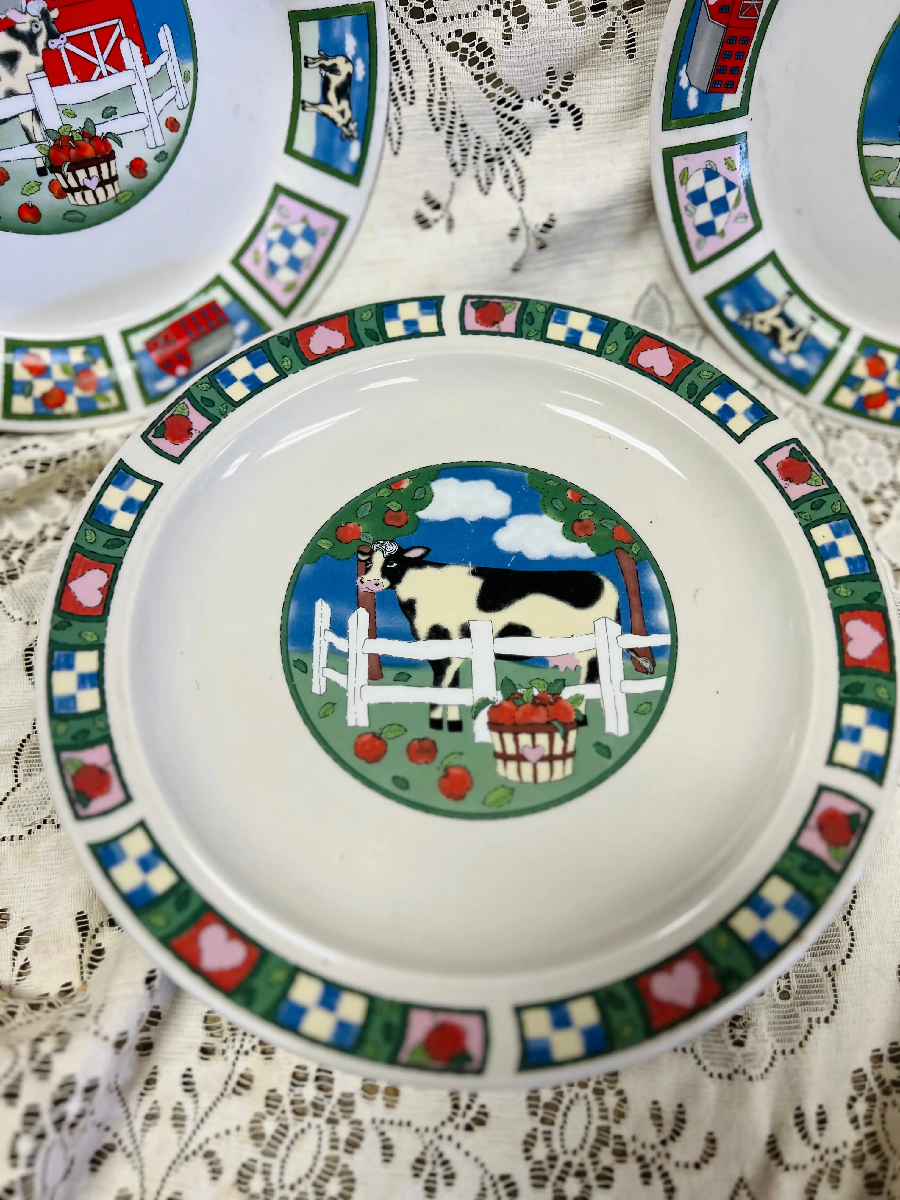 Vintage Gibson Houseware Barnyard Cow Dinner Plates - Set of 6