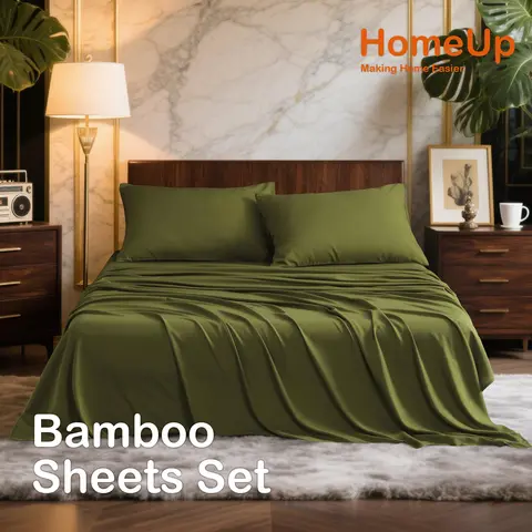 NTBAY Classic Bamboo Soft Bedding Sets, 3-4 Pcs Plain Flat Weave Ultra-Light 55% Polyester Bedding - Deep 15" Fit, 360° Elastic Hold, Cooling Touch, Breathable, Hotel Luxury, Smooth, Wrinkle-Resistant, Fade-Resistant, Skin-Friendly Bedroom Gift Idea