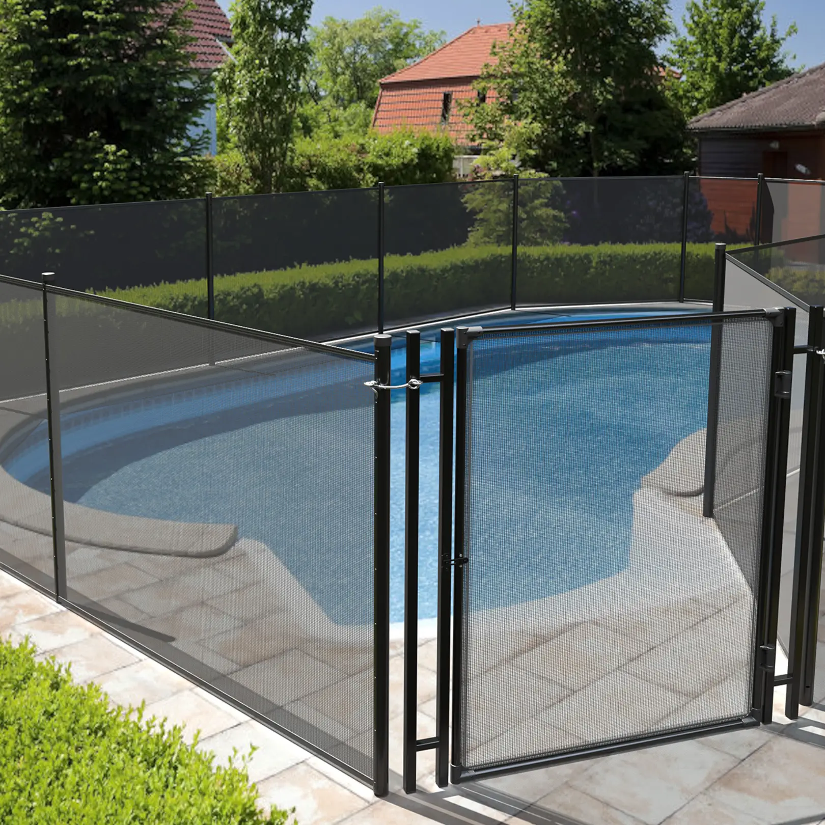 Pool Safety Fence with Gate – Removable Mesh Swimming Pool Barrier for Inground & Above Ground Pools, Stainless Steel Feet, Child & Pet Safety Outdoor Garden Fence