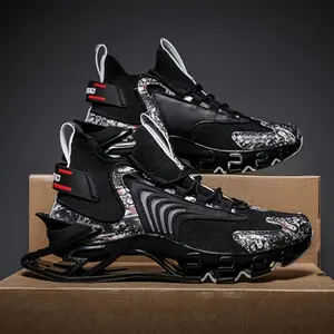 Men's Lace Up Breathable Fashionable Blade Type Shoes, Shock Absorption Outdoor Running Shoes